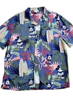 Disney Mickey Mouse Resort Men's Hawaiian Camp Shirt Tropical Button Front - S